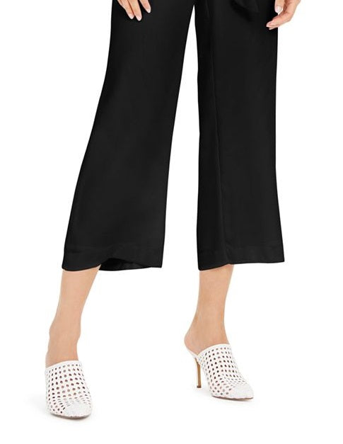 Calças culotte femininas sólidas com amarração frontal, INC Iternational Concepts, pretas, tamanho pequeno S