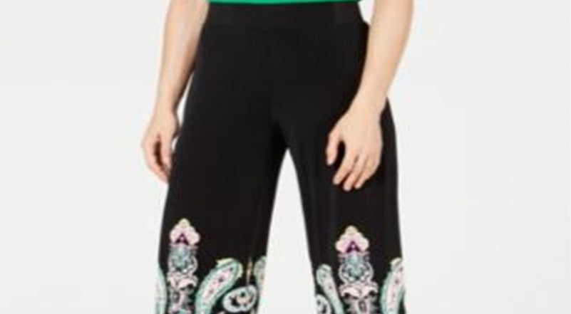 Calça curta estampada larga Buddha Paisley da INC International Concepts para mulheres, preta, tamanho pequeno e pequeno