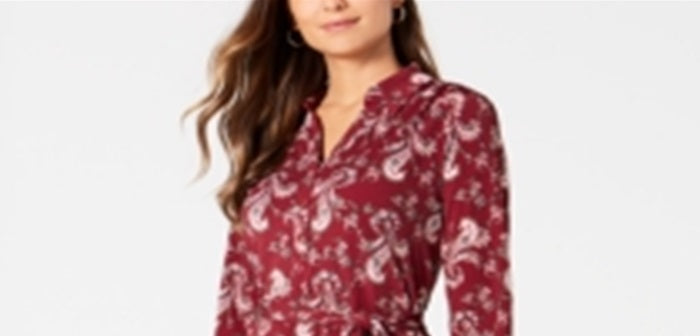 Camisa polo feminina estampada Charter Club tamanho Cranberry - Petite P/M
