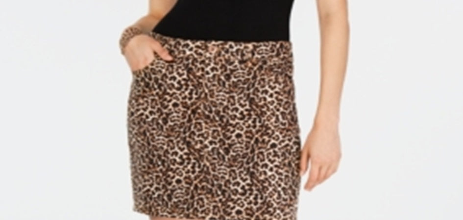 Minissaia jeans feminina com estampa de leopardo da INC International Concepts, amarela, tamanho 0