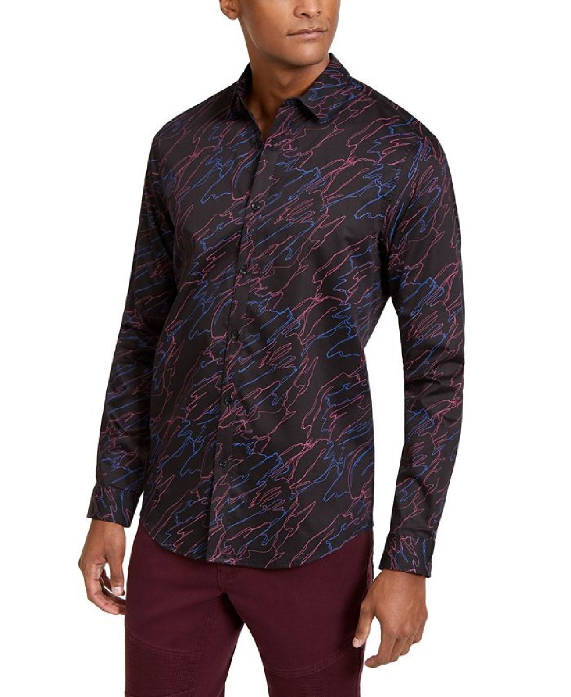 Camisa masculina com botões e estampa Sylas da INC International Concepts, preta, tamanho médio