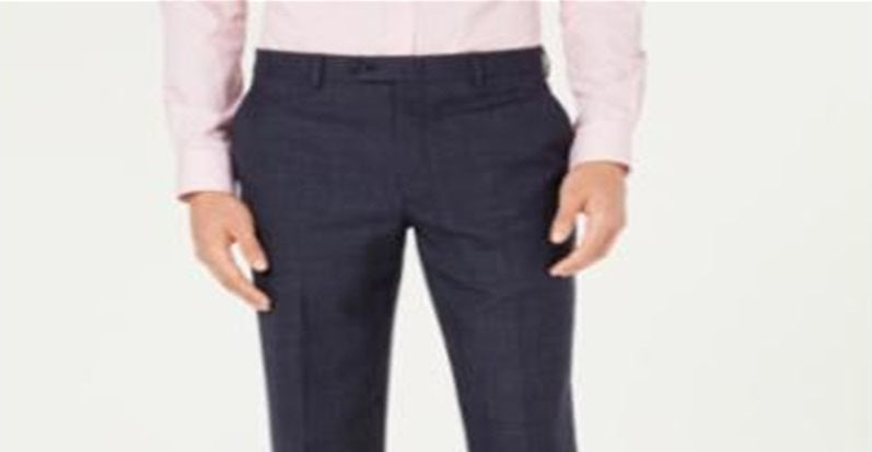 Calça de terno xadrez elástica Ralph Lauren Classic Fit UltraFlex masculina, tamanho azul-marinho, 42x32