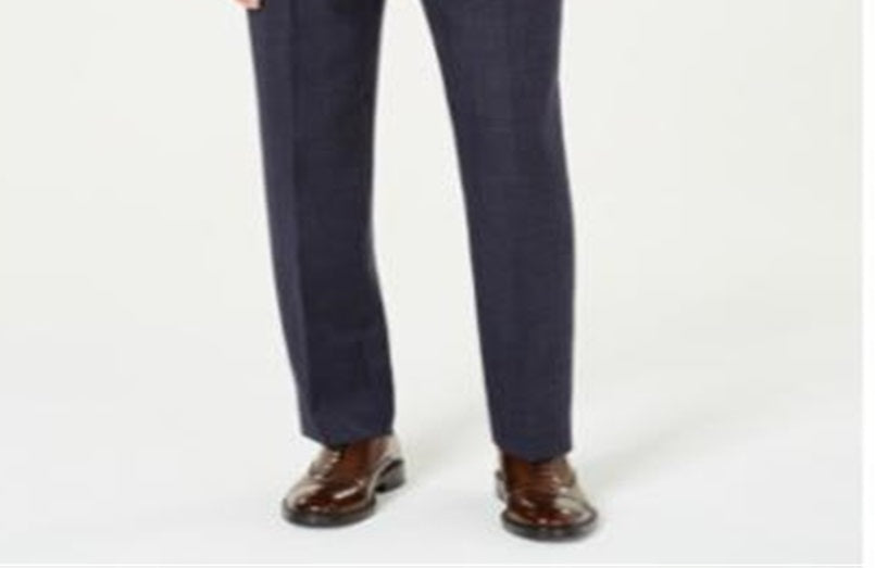 Calça de terno xadrez elástica Ralph Lauren Classic Fit UltraFlex masculina, tamanho azul-marinho, 42x32