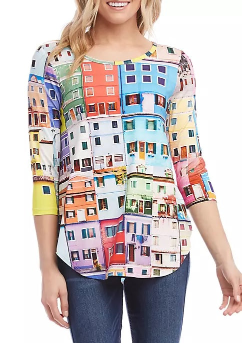 Camiseta feminina Karen Kane manga 3/4 branca tamanho P