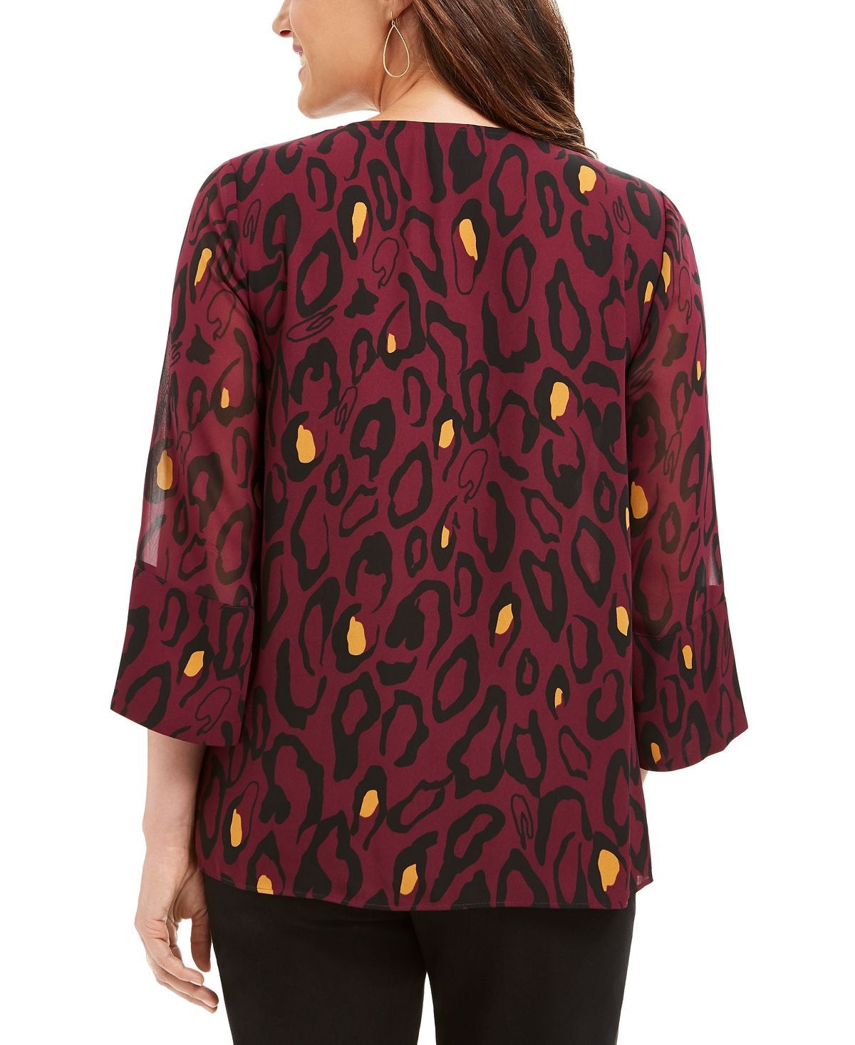 Blusa feminina estampada com colar JM Collection, roxa, tamanho pequeno G