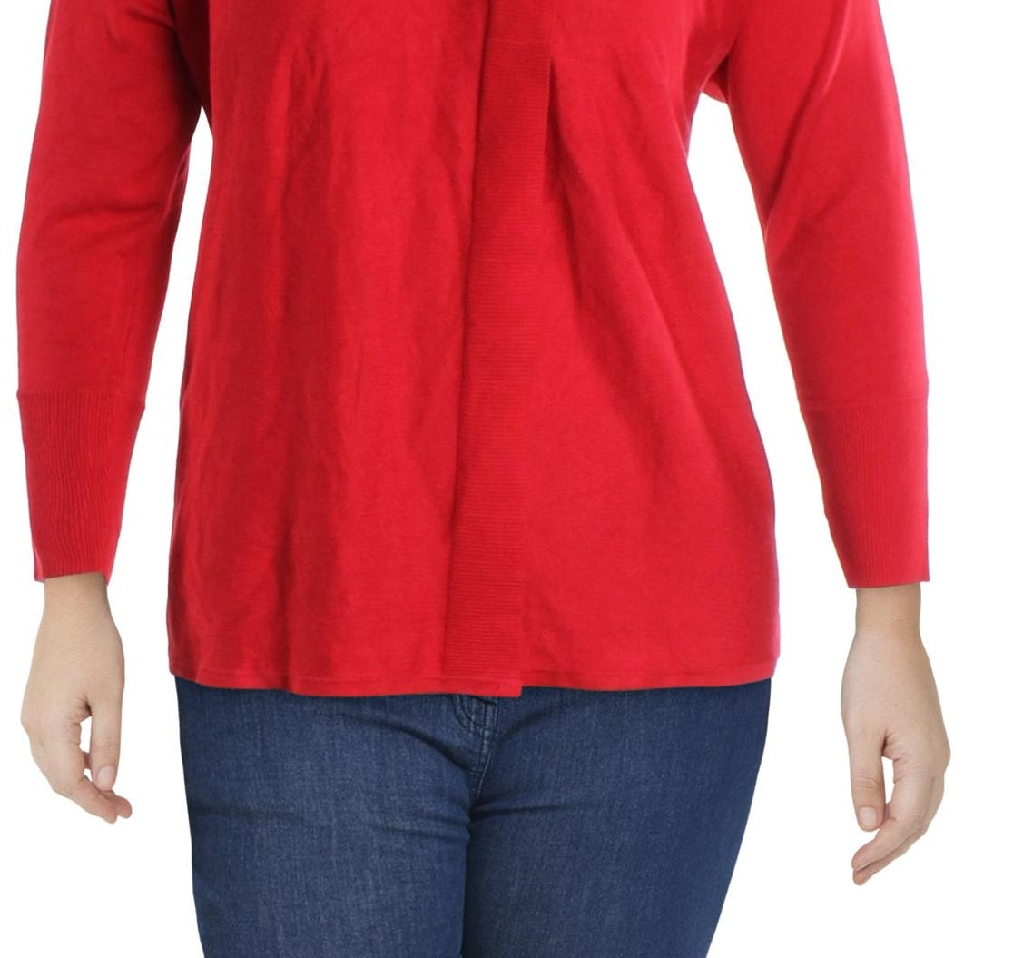 JM Collection Suéter feminino plus size com cadarço e acabamento canelado, vermelho, tamanho 0X