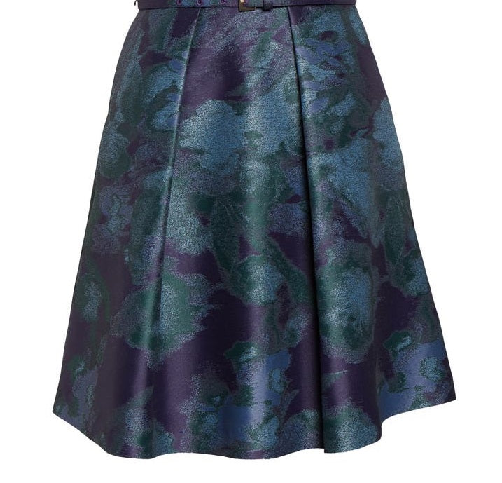 Vestido feminino Vince Camuto com cinto e estampa floral, ajuste evasê, azul, tamanho 14