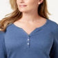 Karen Scott Top Henley de Algodão Feminino Azul Tamanho Grande