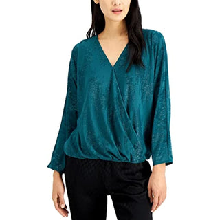 Blusa feminina Alfani de manga comprida com sobrepeliz plus azul-petróleo tamanho 0X