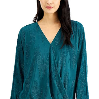 Blusa feminina Alfani de manga comprida com sobrepeliz plus azul-petróleo tamanho 0X