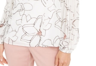 Blusa feminina Alfani com estampa floral e manga plissada, tamanho pequeno e branco