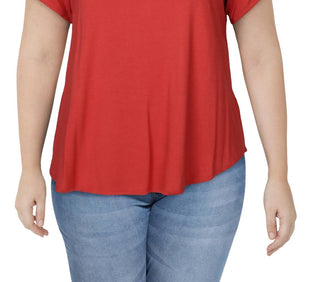 Camiseta feminina Alfani com acabamento em cetim, tamanho 2X, vermelha