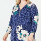 Blusa feminina JM Collection com estampa de chita roxa e zíper floral tamanho extra grande