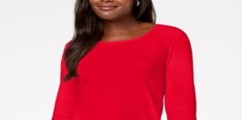 Karen Scott Blusa feminina de algodão com decote redondo, vermelha, tamanho extragrande