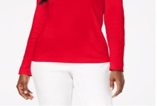 Karen Scott Blusa feminina de algodão com decote redondo, vermelha, tamanho extragrande