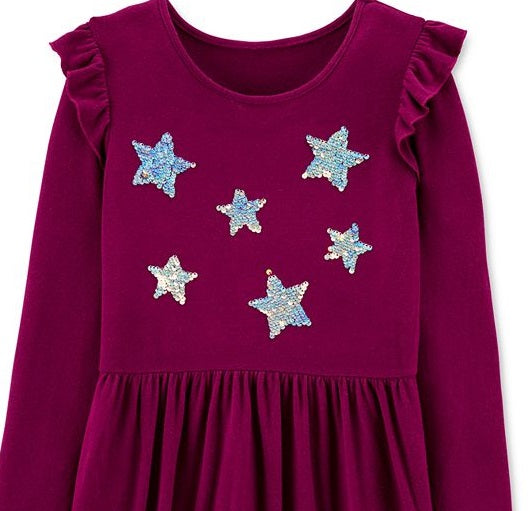 Vestido de malha com lantejoulas e estrelas Carter's Little &amp; Big Girls, roxo, tamanho 8