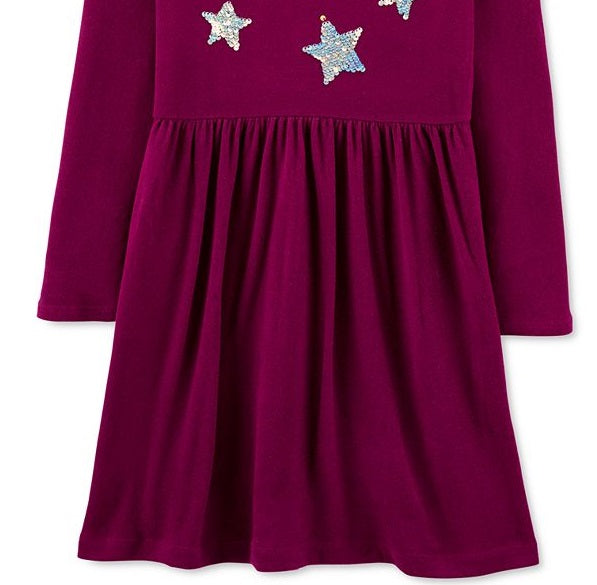 Vestido de malha com lantejoulas e estrelas Carter's Little &amp; Big Girls, roxo, tamanho 8