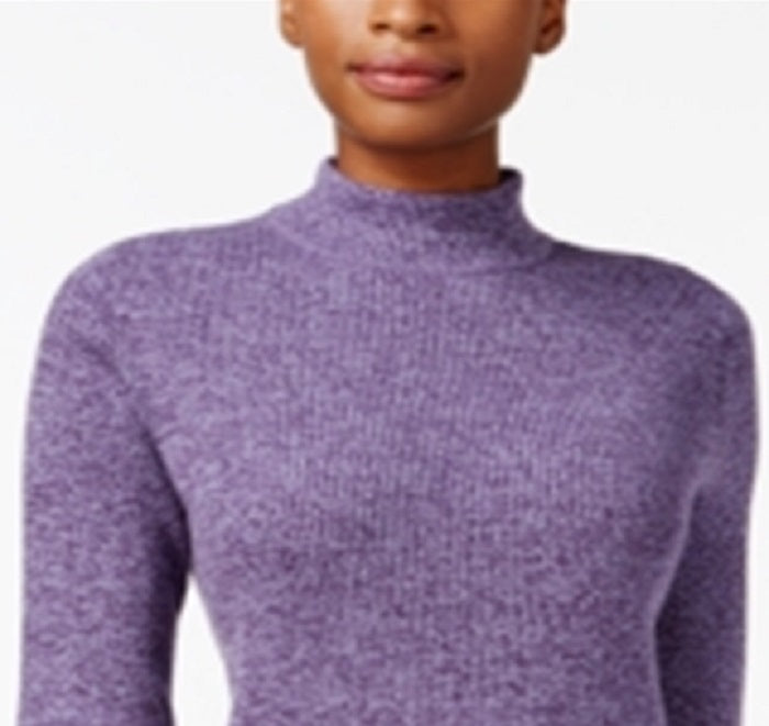 Karen Scott Suéter Feminino de Malha Canelada de Algodão com Gola Alta Roxo Tamanho Pequeno