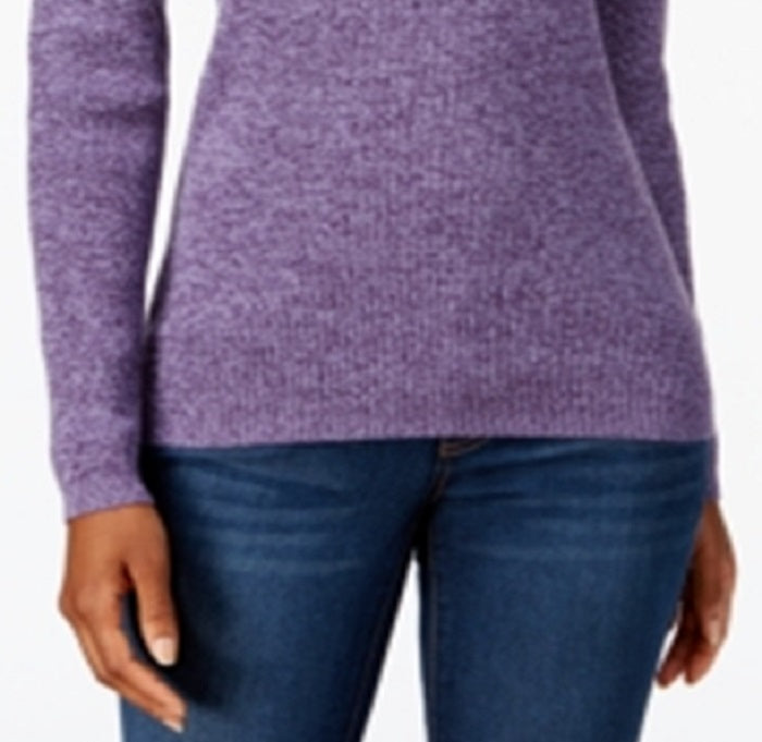 Karen Scott Suéter Feminino de Malha Canelada de Algodão com Gola Alta Roxo Tamanho Pequeno