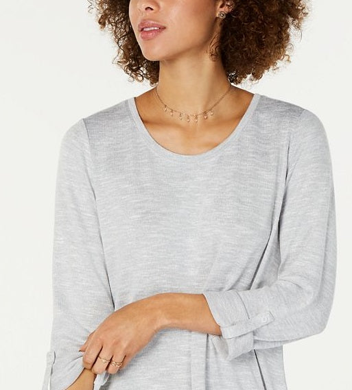 Blusa feminina estilo &amp; co, com abas dobráveis ​​e em camadas, cinza, tamanho M