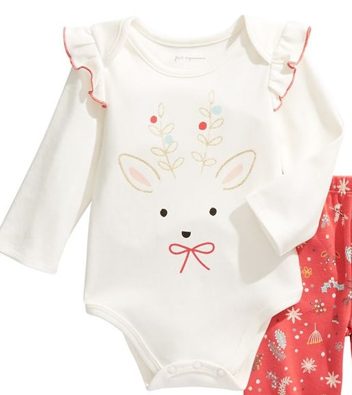 Conjunto de body e calça de algodão First Impressions para bebê menina, 2 peças, branco, tamanho 0-3 M