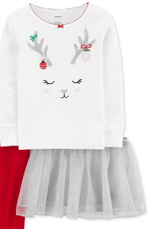 Conjunto de pijama Carter's para meninas, saias tutu e saias de anágua, rena, branco, tamanho 18 meses