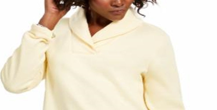 Karen Scott Suéter Feminino Esportivo Gola Xale Fleece Amarelo Tamanho P