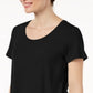 Camiseta feminina JM Collection com decote redondo e cor lisa, preta, tamanho P