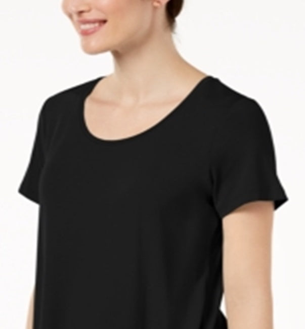 Camiseta feminina JM Collection com decote redondo e cor lisa, preta, tamanho P