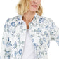 Jaqueta jeans feminina Charter Club com estampa floral e jacquard, azul, tamanho grande
