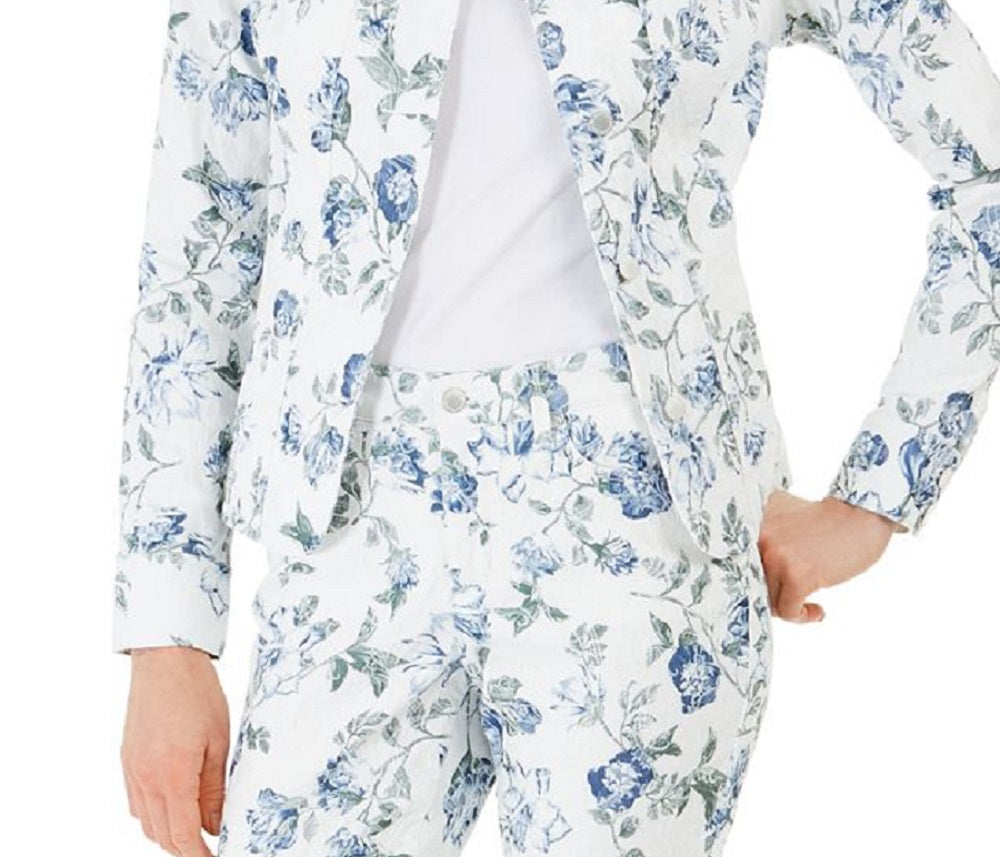 Jaqueta jeans feminina Charter Club com estampa floral e jacquard, azul, tamanho grande