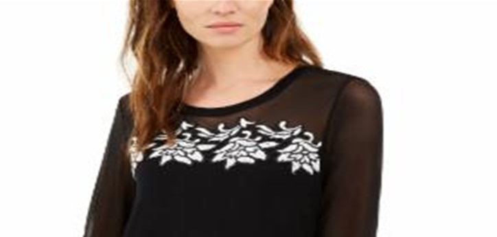 Suéter feminino com acabamento em renda e ilusão da INC International Concepts, preto, tamanho X-S
