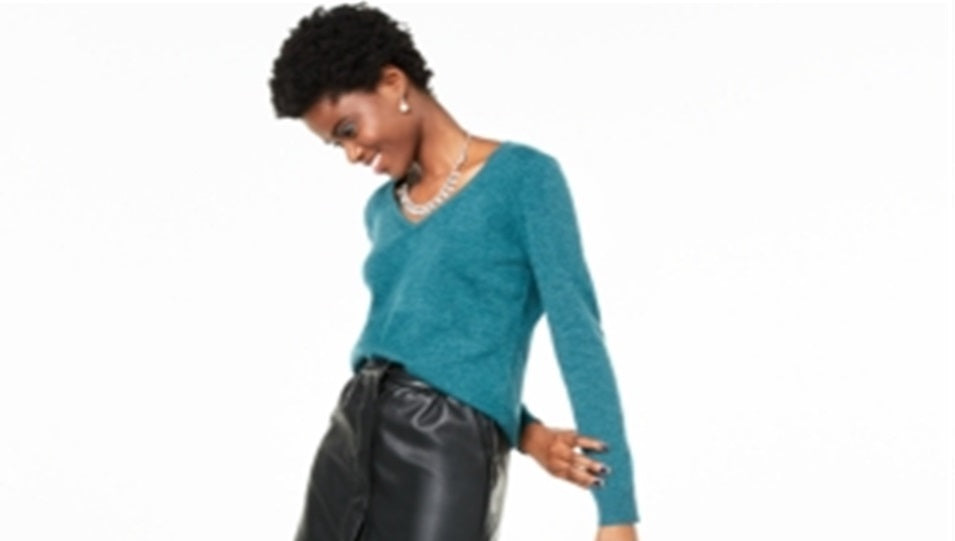 Suéter de cashmere feminino com decote em V Charter Club, azul, tamanho pequeno e pequeno