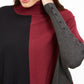 Suéter poncho feminino Signature com gola alta e blocos de cores, preto/vinho, tamanho pequeno P/M