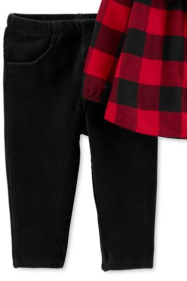 Conjunto Carter's Baby Girls 2 peças, blusa xadrez Buffalo e calça de veludo, tamanho vermelho, recém-nascido