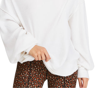 Suéter feminino de manga comprida e ombro de fora, tamanho grande, branco, Free People