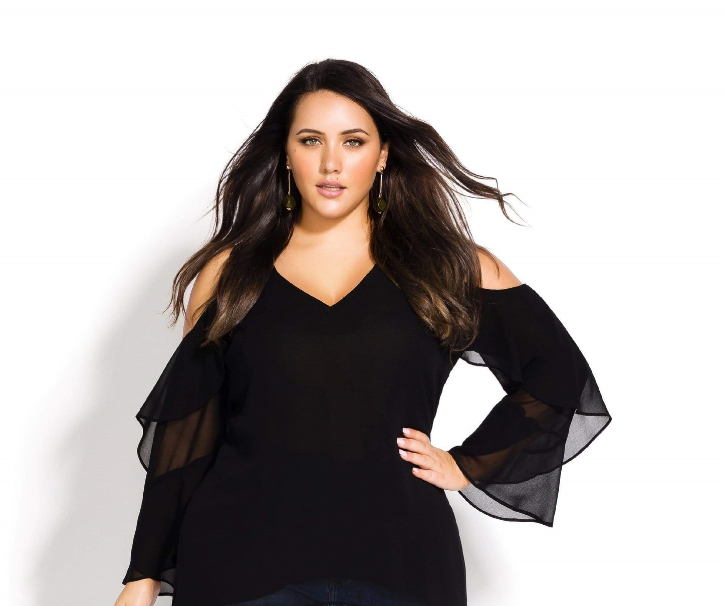 City Chic Feminino STOP HI LO COLD SHOULDER Preto Tamanho Pequeno Pequeno