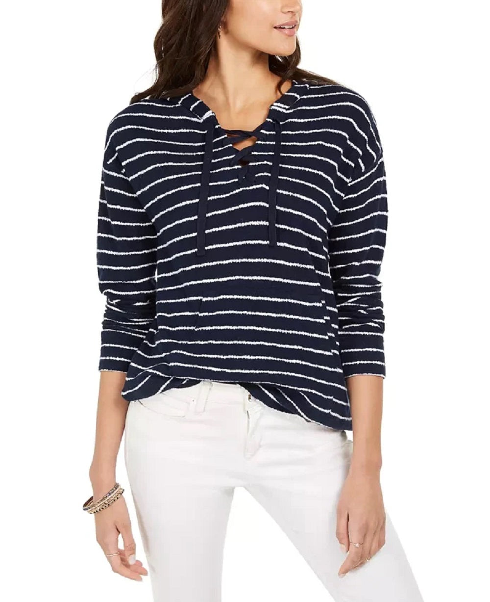 Moletom com capuz listrado feminino Style &amp; Co com cadarço, azul, tamanho extragrande