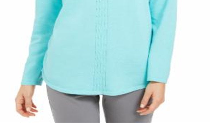Suéter de malha de algodão Karen Scott feminino, azul, tamanho XS