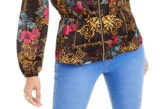 Thalia Sodi Women's Printed Zip Peplum Top Black Size L