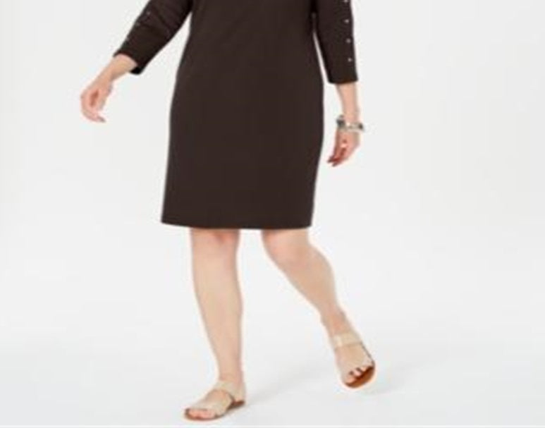 Vestido feminino Karen Scott com decote canoa e tachas, marrom, tamanho pequeno, médio