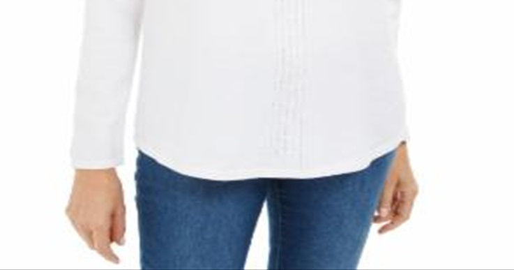 Karen Scott Suéter de malha de algodão trançado feminino, branco, tamanho extragrande
