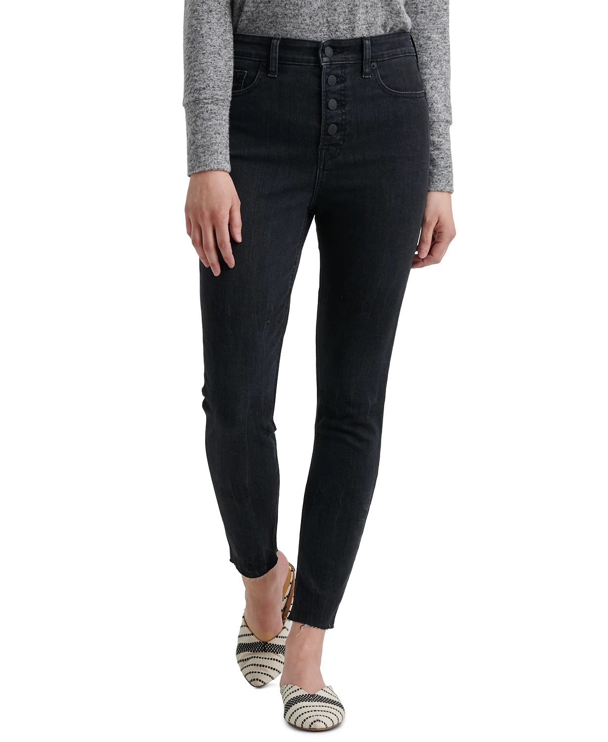 Calça jeans skinny feminina Lucky Brand Bridgette com botões, preta, tamanho 26