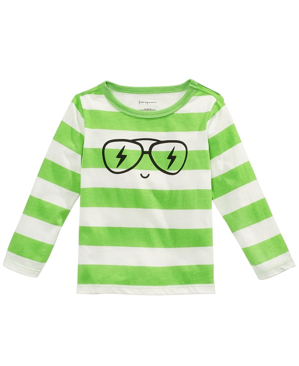 Camiseta de algodão com estampa listrada para meninos First Impressions, tamanho 3T, verde