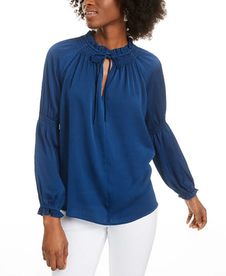 Current Air Women's Tie-Neck Blouse Dark Blue Size Small