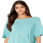 Camiseta feminina turquesa de manga curta Free People, tamanho X-S