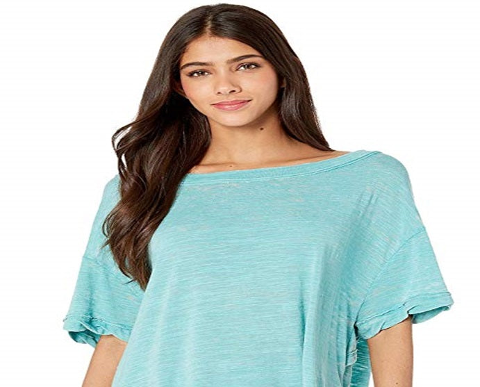 Camiseta feminina turquesa de manga curta Free People, tamanho X-S