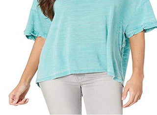 Camiseta feminina turquesa de manga curta Free People, tamanho X-S