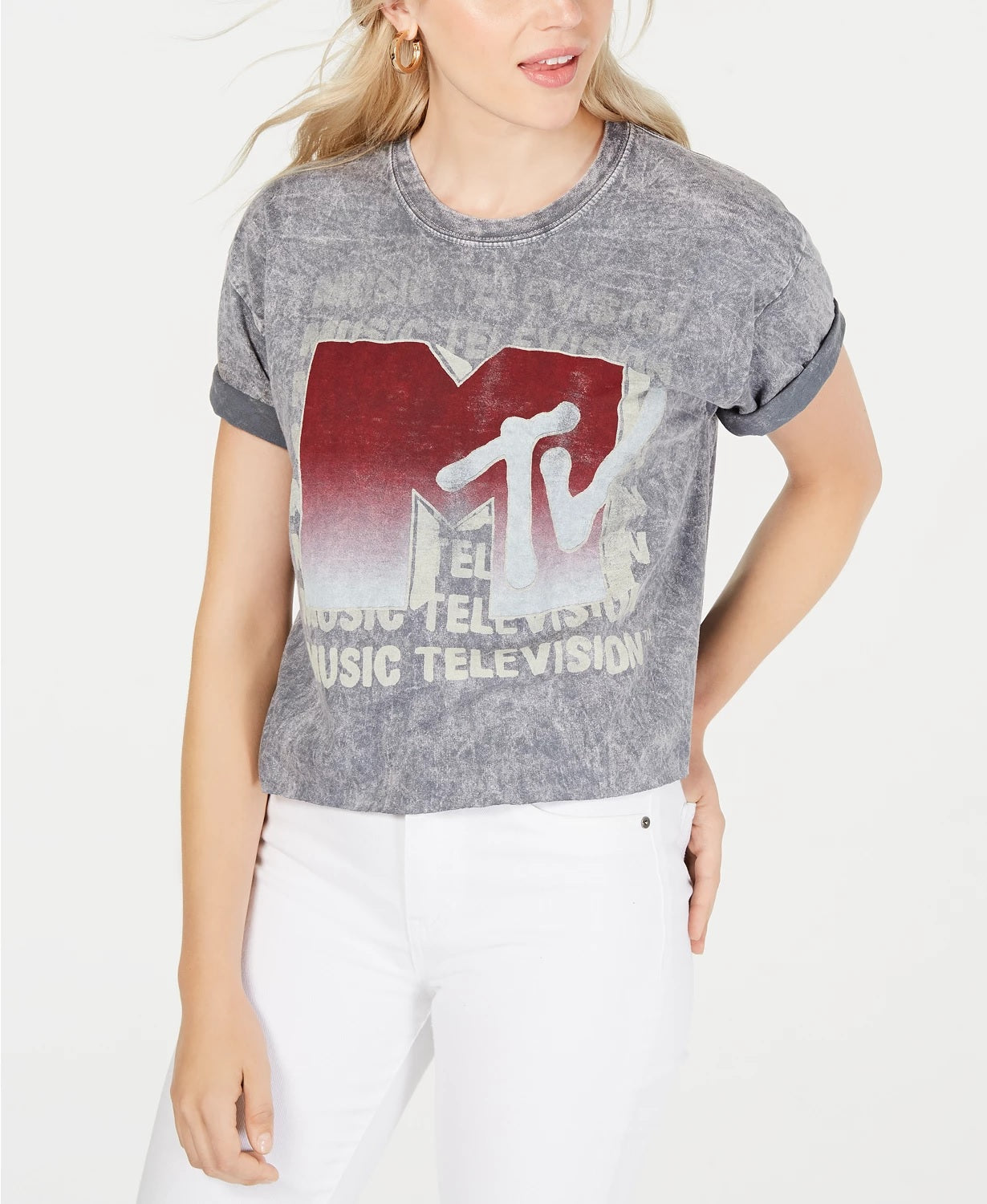 Camiseta feminina vintage de algodão MTV-Graphic, tamanho X-S