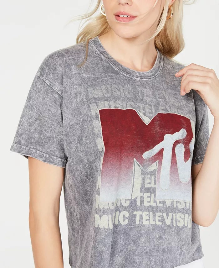 Camiseta feminina vintage de algodão MTV-Graphic, tamanho X-S